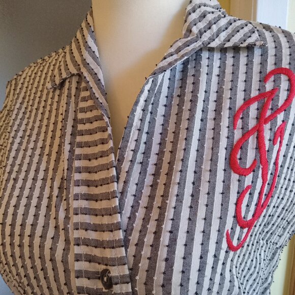 Vintage stripe dress 1950s rockabilly white and grey - Picture 4 of 6